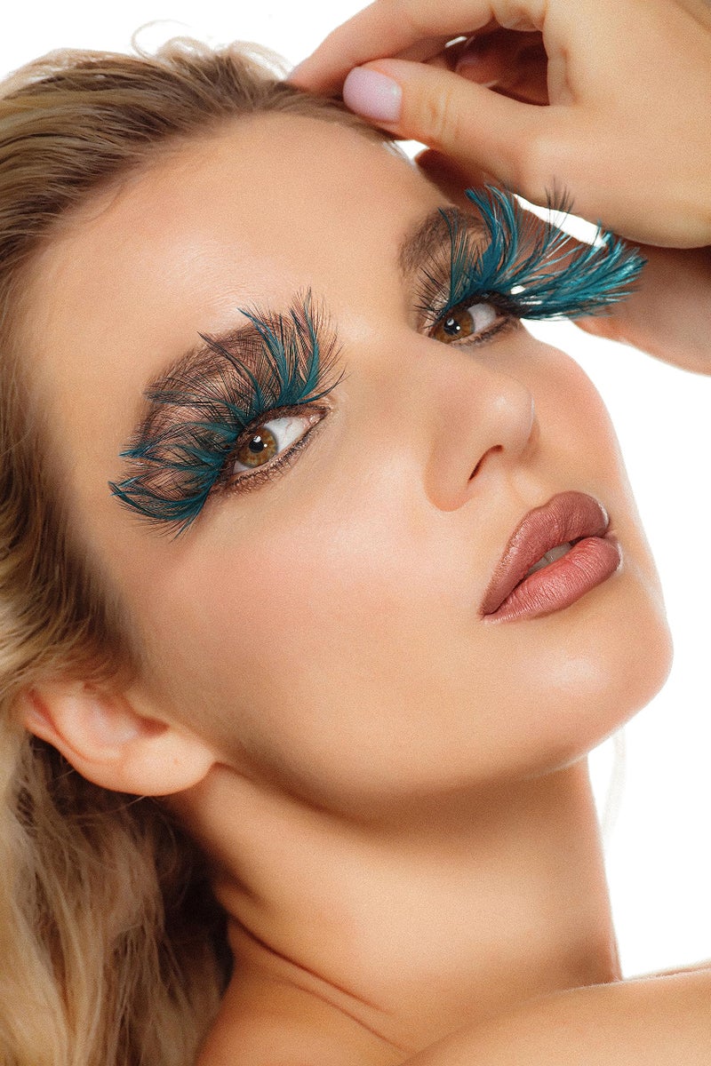 Dorisue Halloween eyelashes Double Lip Black with Green Big Extra Long Feather eyelashes Extra extension Halloween Green Feather Tip False Eyelashes Dance Halloween Costume - Image 3